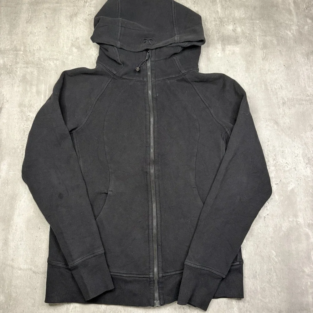 Lululemon Scuba Zip Hoodie Black Fitted Stretch Thumbholes Women's Size 10